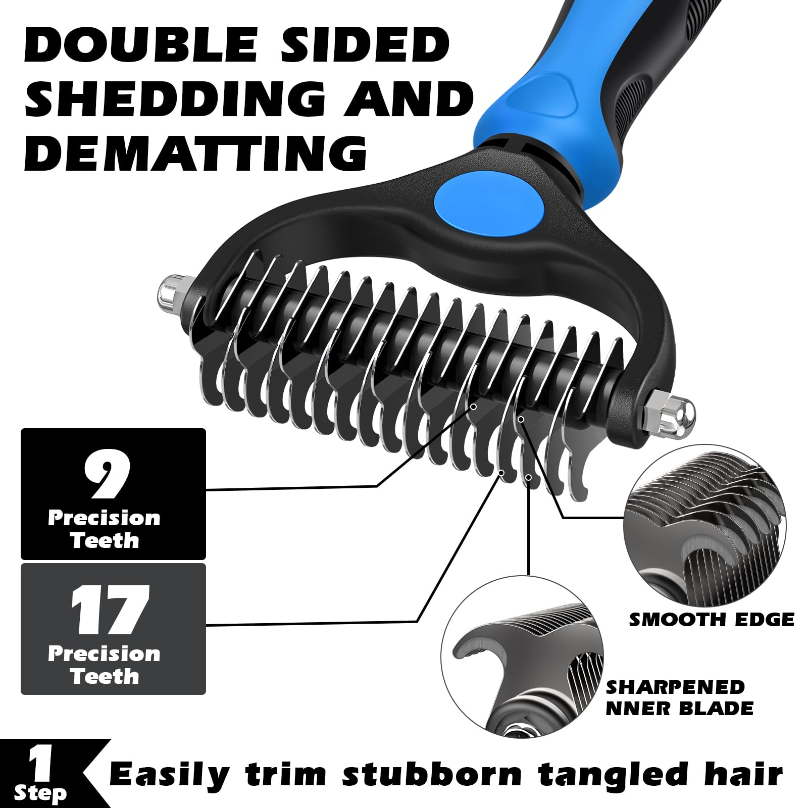 Augwind pet grooming rake double-sided for detangling knots efficiently