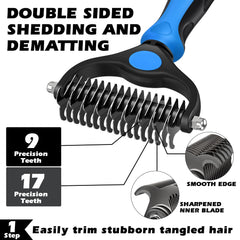 Augwind pet grooming rake double-sided for detangling knots efficiently