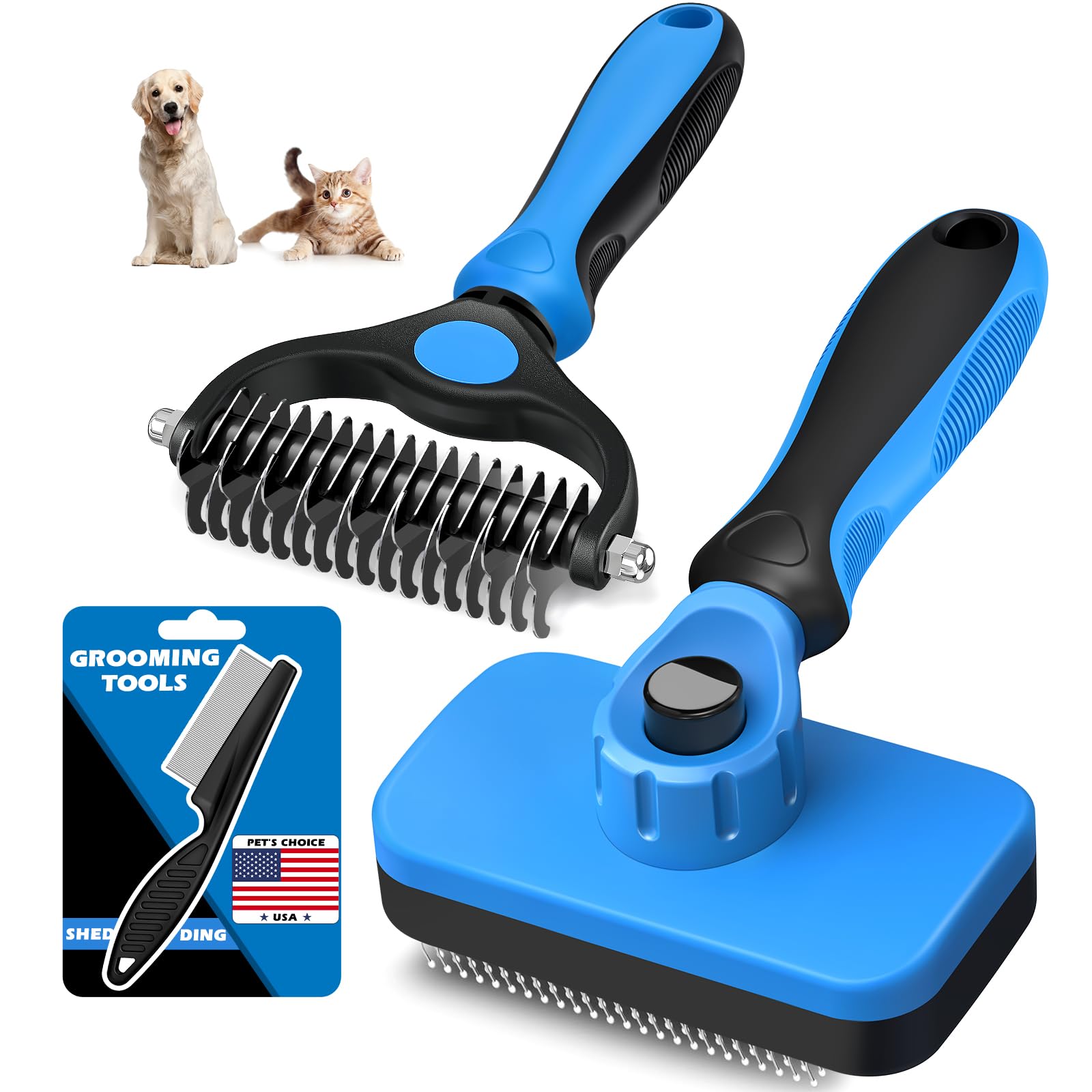 Augwind self-cleaning slicker brush in blue black for quick hair removal