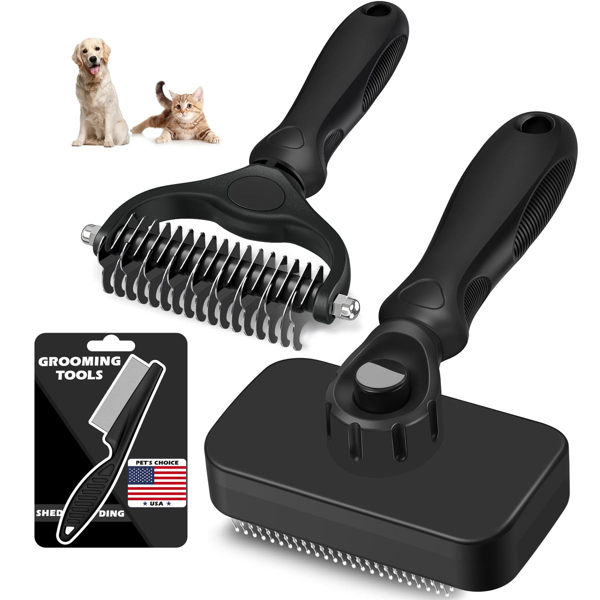 Augwind self-cleaning slicker brush gliding through fur for gentle detangling.