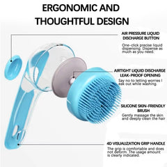 auicl pet bath brush soap-dispenser demonstrates quick lather for efficient baths.