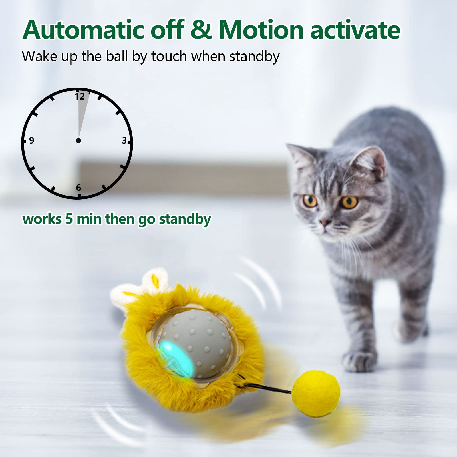 AUKL Interactive Cat Toys Ball Super Drive motion sensor wakes the game for your cat