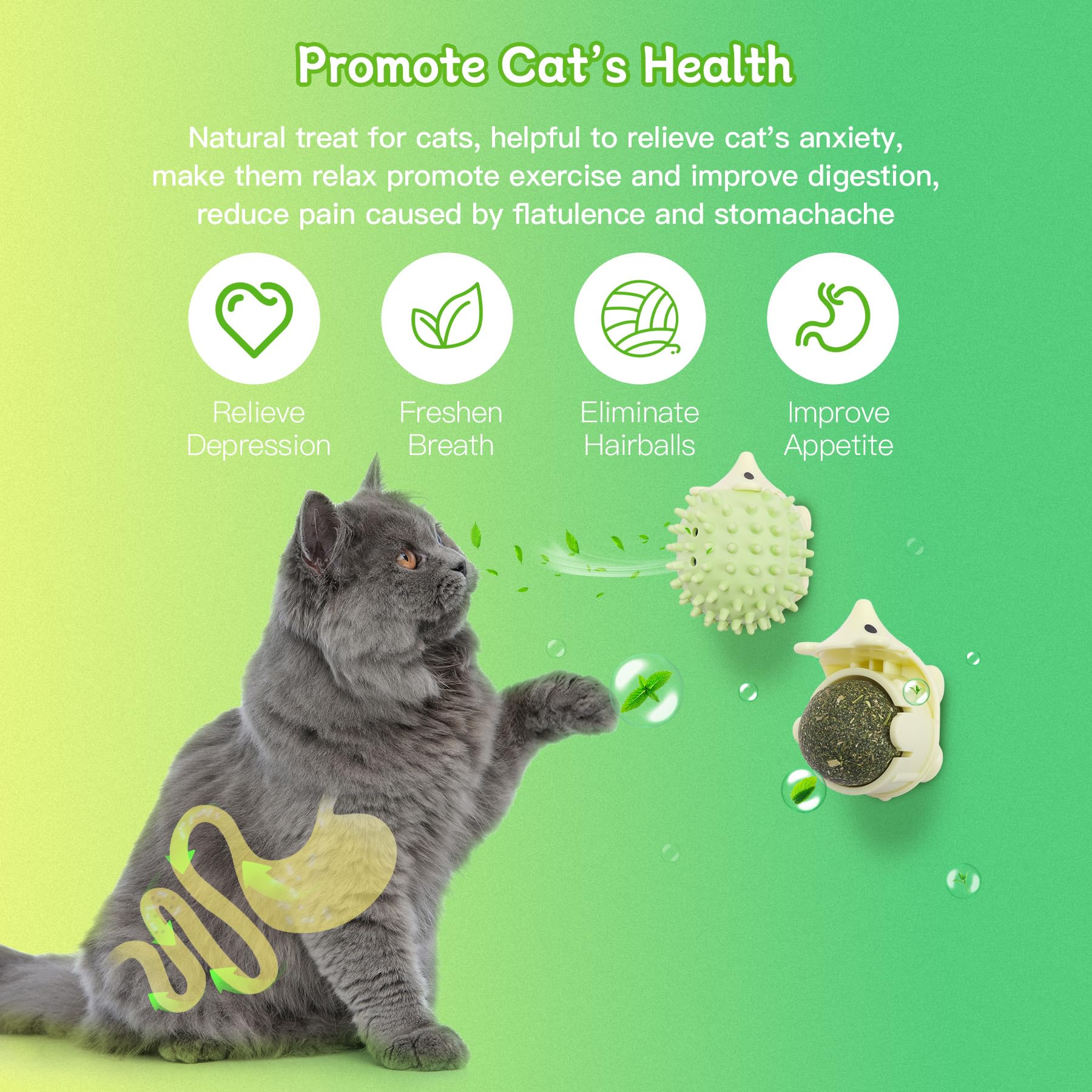 AUKSKY catnip ball closeup highlights natural ingredients and cat appeal for licking.