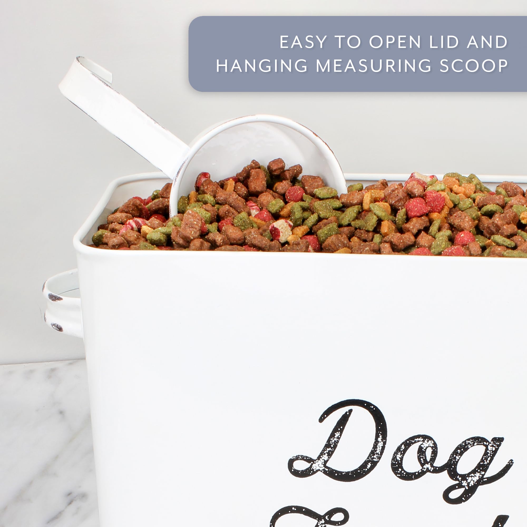 AuldHome Design distressed lettering reads Dog Food for rustic charm.
