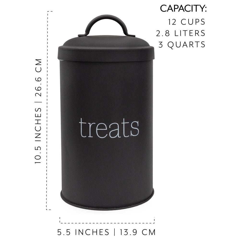 AuldHome Design enamelware jar in kitchen—convenient pet treat storage.