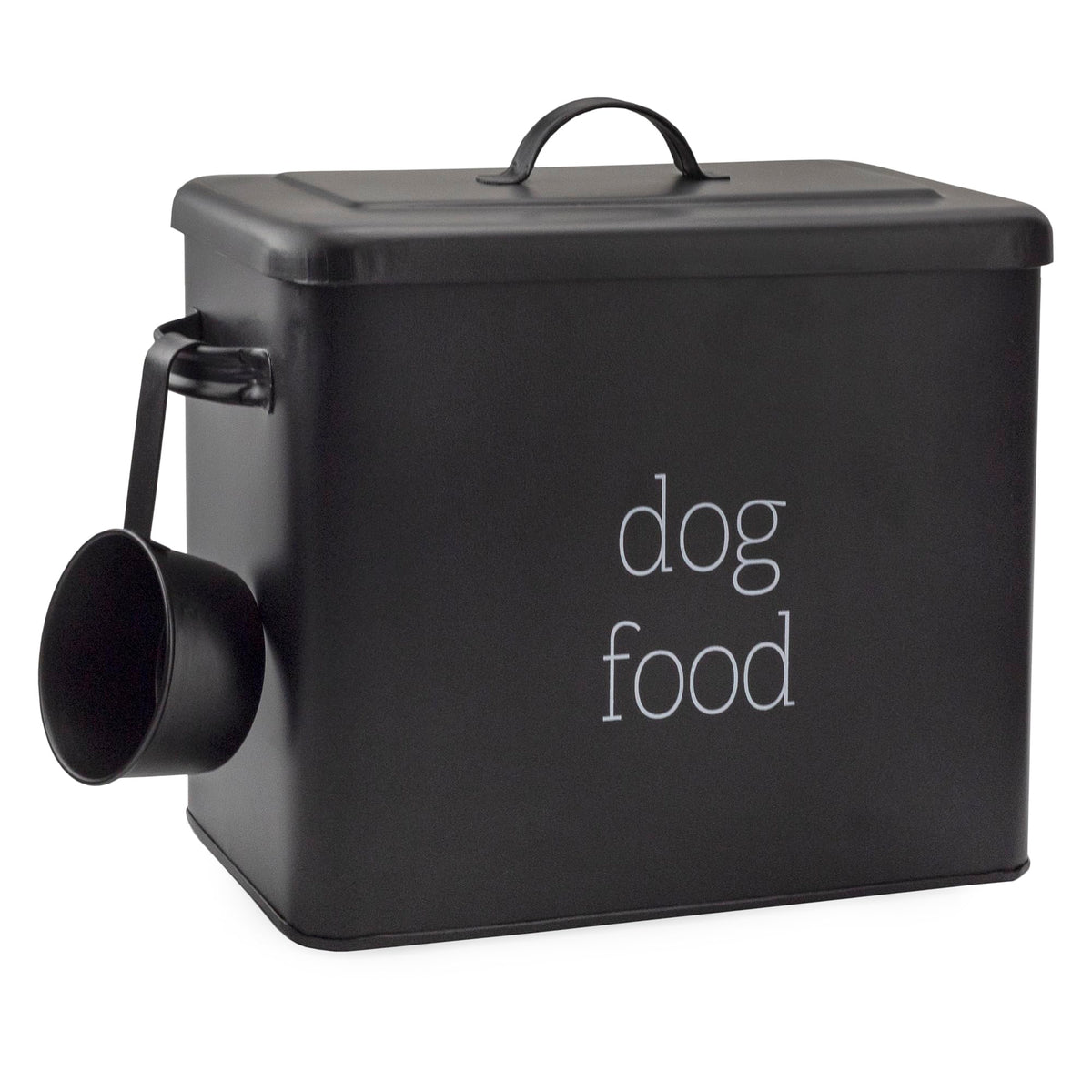 AuldHome Design retro dog food canister in black enamel for durable kitchen storage