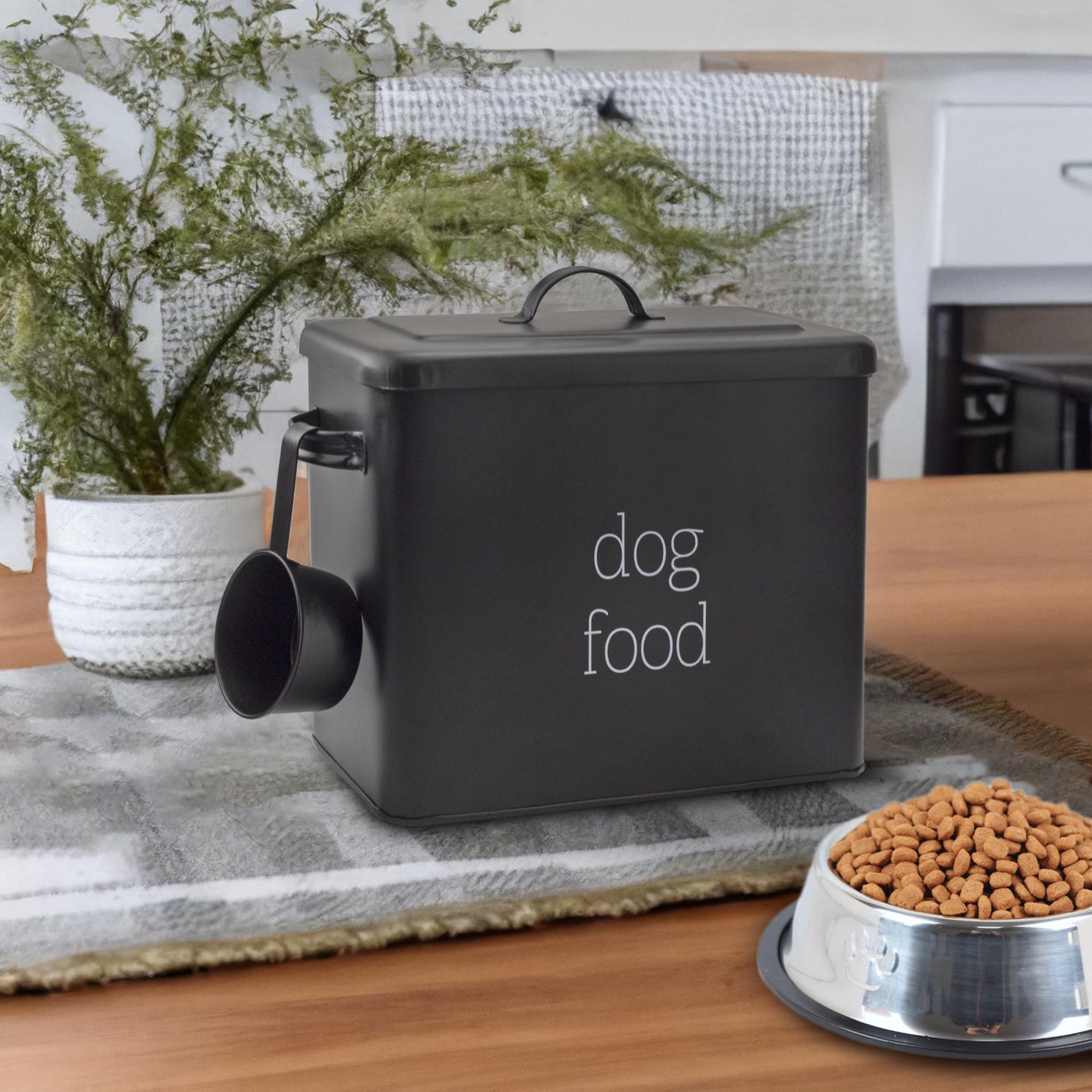 AuldHome Design retro canister on countertop with lid closed for neat pet food