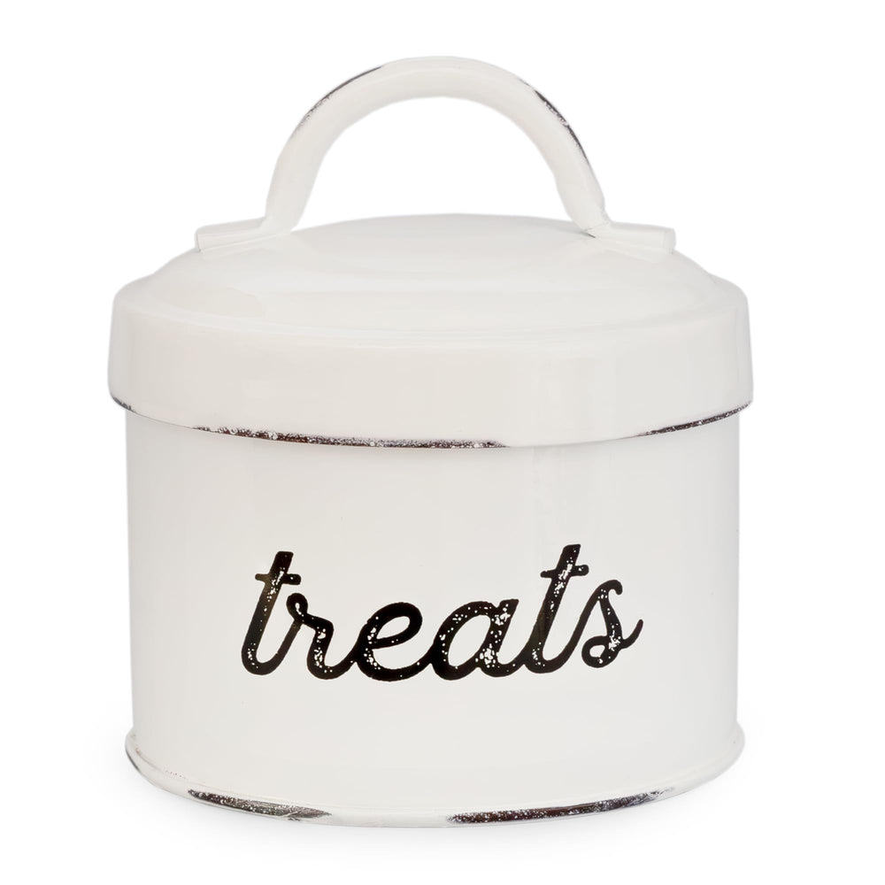 AuldHome Enamelware cat-treat-container small white 3x4 inches; compact storage keeps treats fresh.