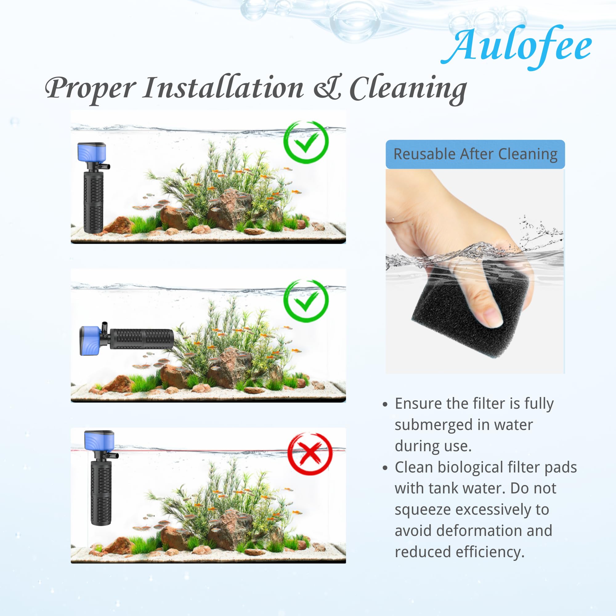 Aulofee multiple-size options fit a wide range of tanks.