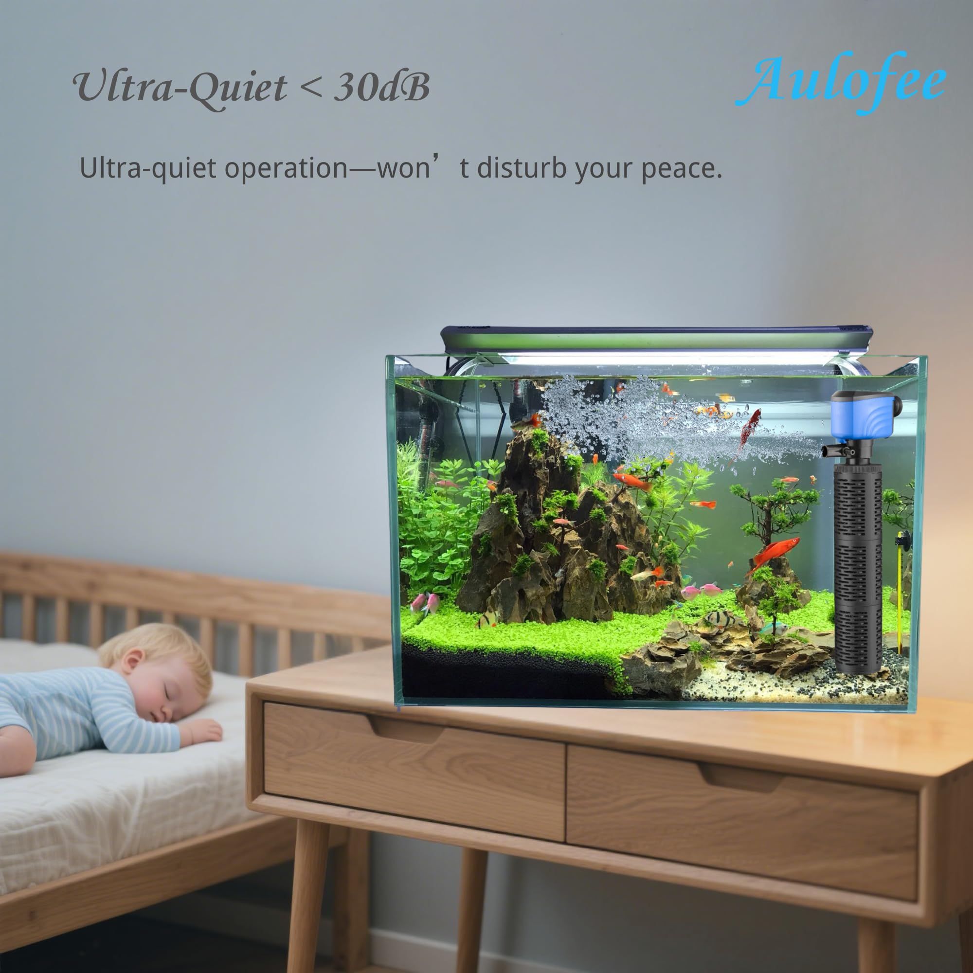 Aulofee ultra-quiet aquarium filter demonstrates near-silent operation.