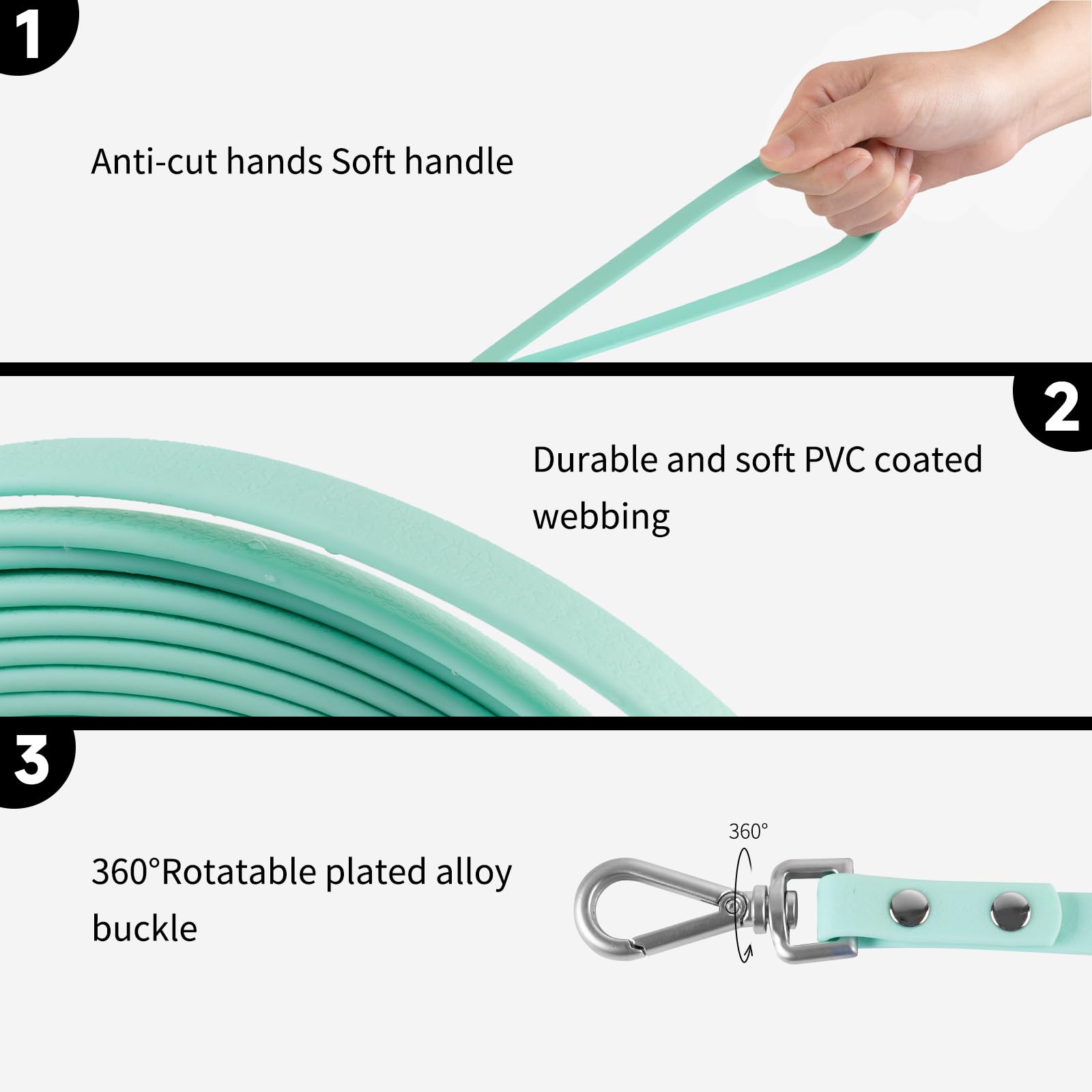 AUMAILI dog training long leash mint green 20ft versatile for long-line training.