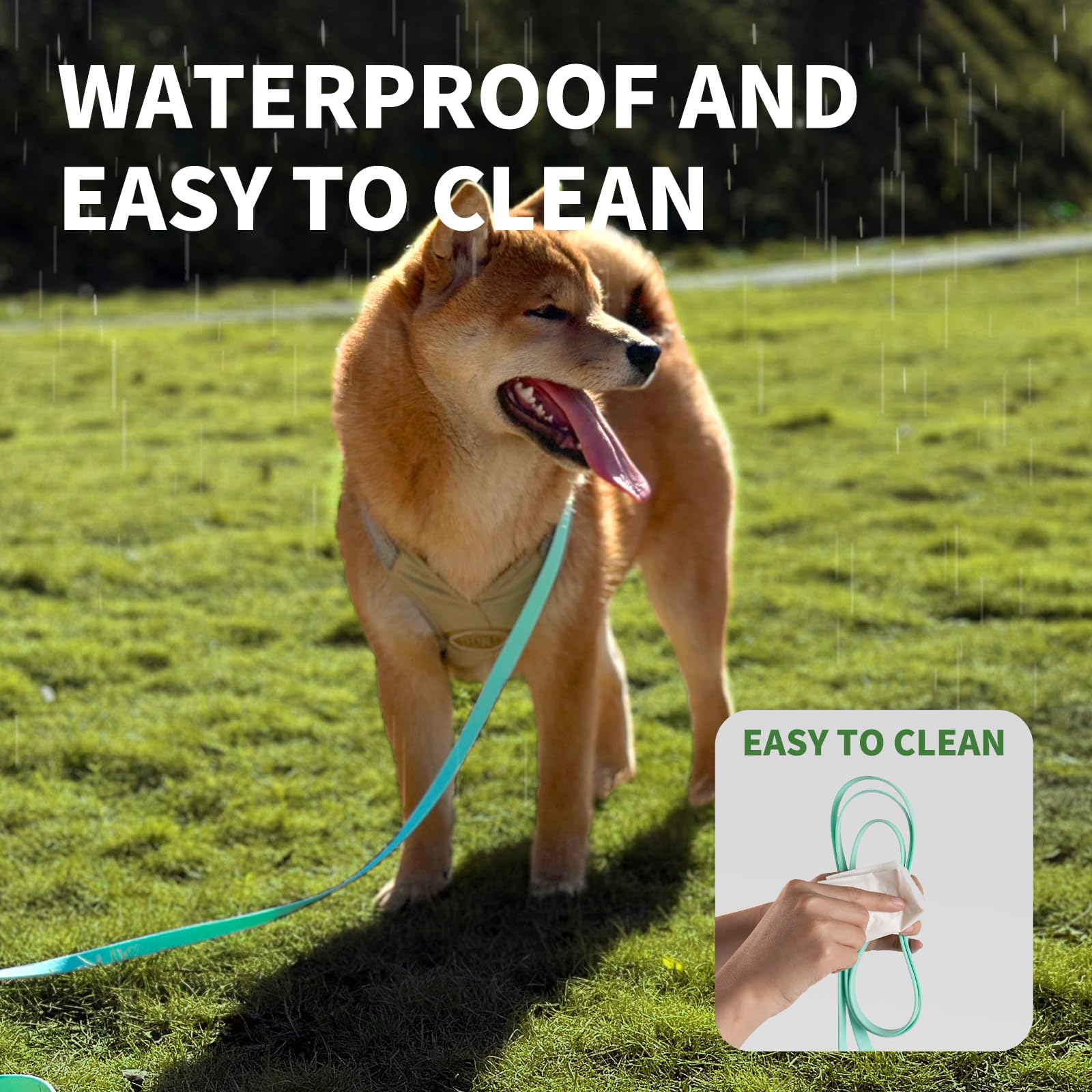 AUMAILI dog training long leash mint green 30ft durable for safe exploration.