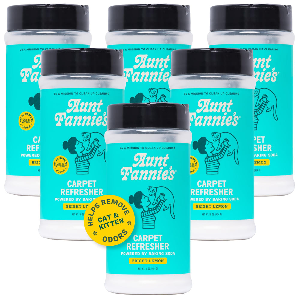 Aunt Fannie's Cat Carpet Refresher lemon-pack6 front view for pet odor control.