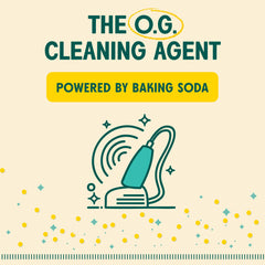 Aunt Fannie's Cat Carpet Refresher being sprinkled on a sofa for a fresh scent.
