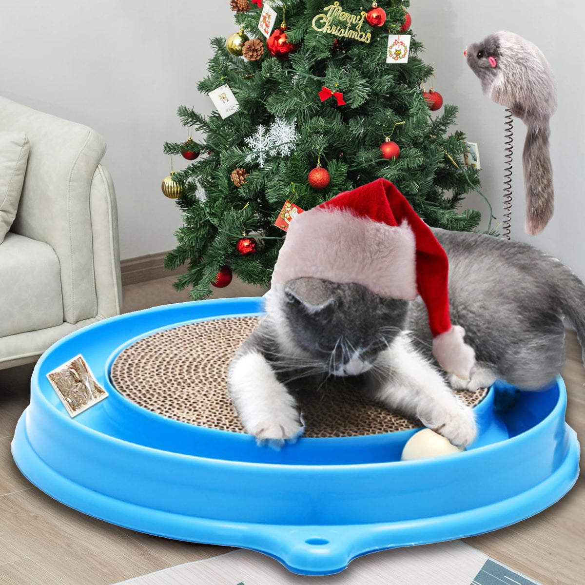 AUOON blue cat-scratcher-pad invites scratching and protects furniture