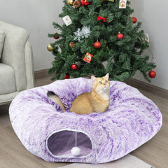 AUOON cat tunnel bed under a Christmas tree for cozy play and decoration