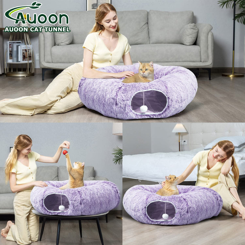 AUOON cat tunnel bed circle peekaboo cave offers a restful post-play retreat