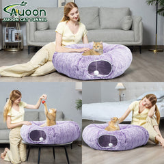 AUOON cat tunnel bed circle peekaboo cave offers a restful post-play retreat