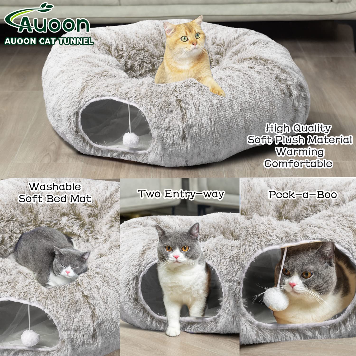 AUOON Cat Tunnel Bed with hanging ball for batting and activity