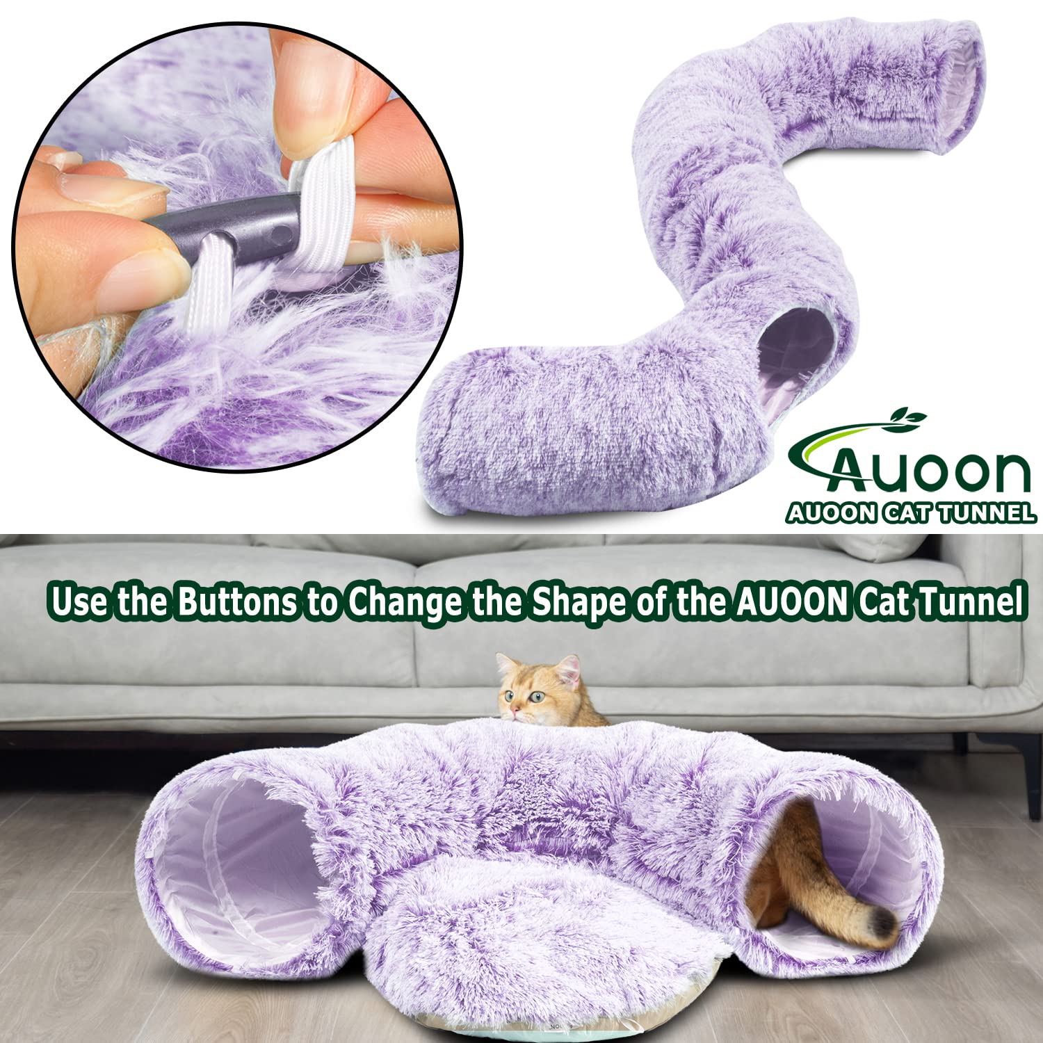 AUOON cat tunnel bed supports multi-shape play for kittens and small pets