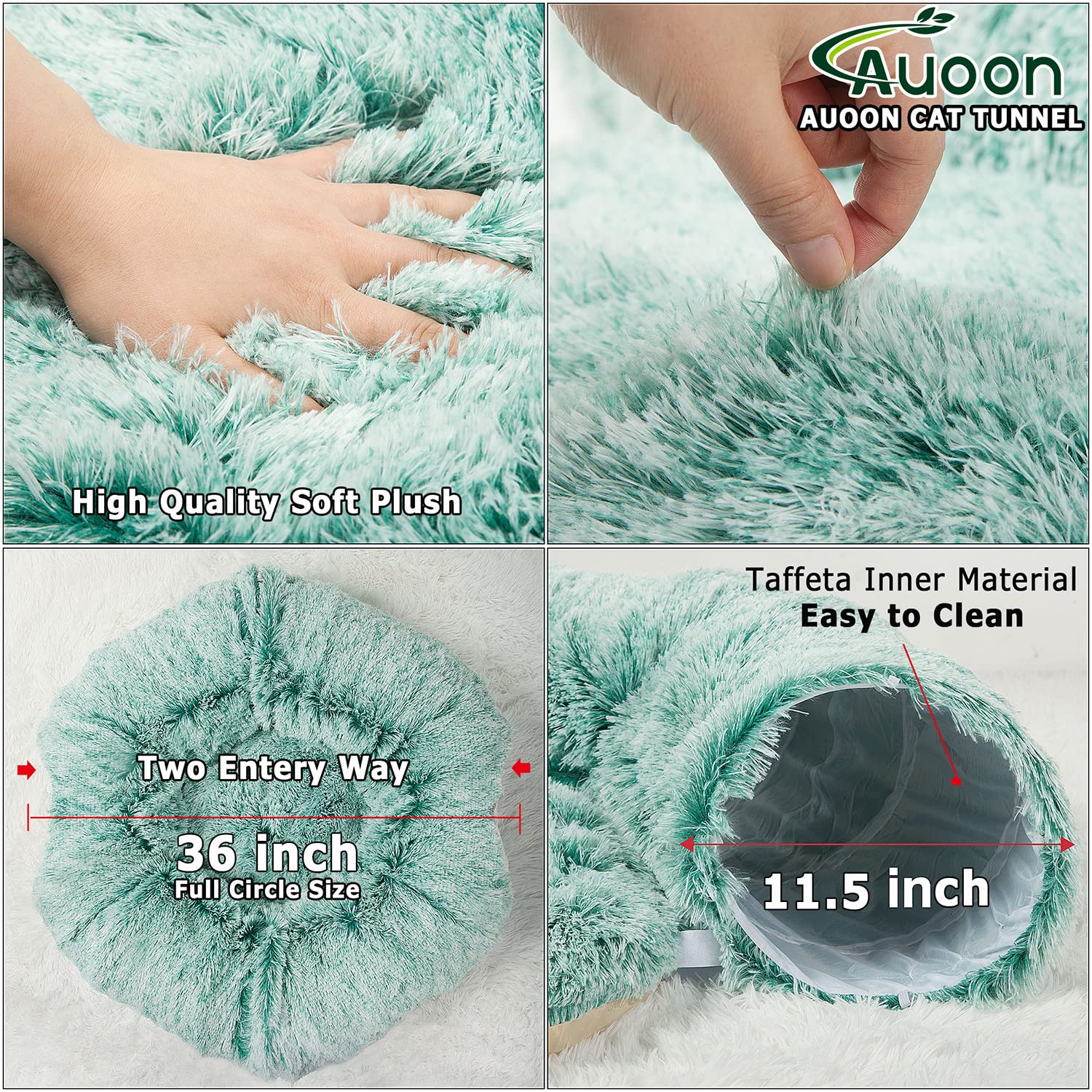 AUOON Cat Tunnel Bed soft plush circle cushion detail for lounging