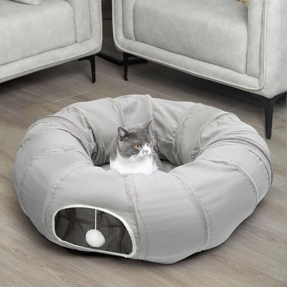 AUOON Round Cat Tunnel Bed provides a comfy post-play retreat.