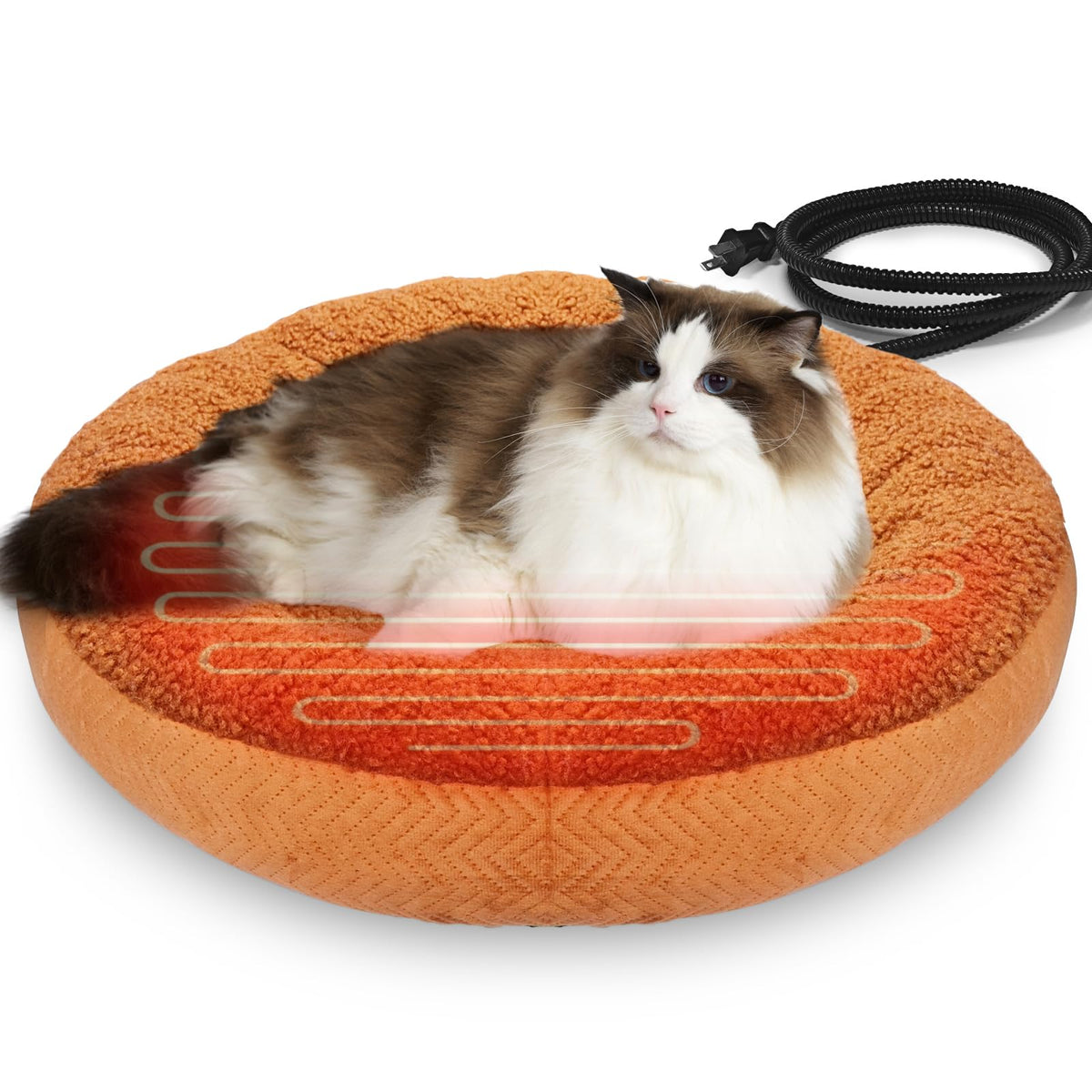 AUPETEK heated cat bed round 19-inch provides cozy warmth for indoor cats.