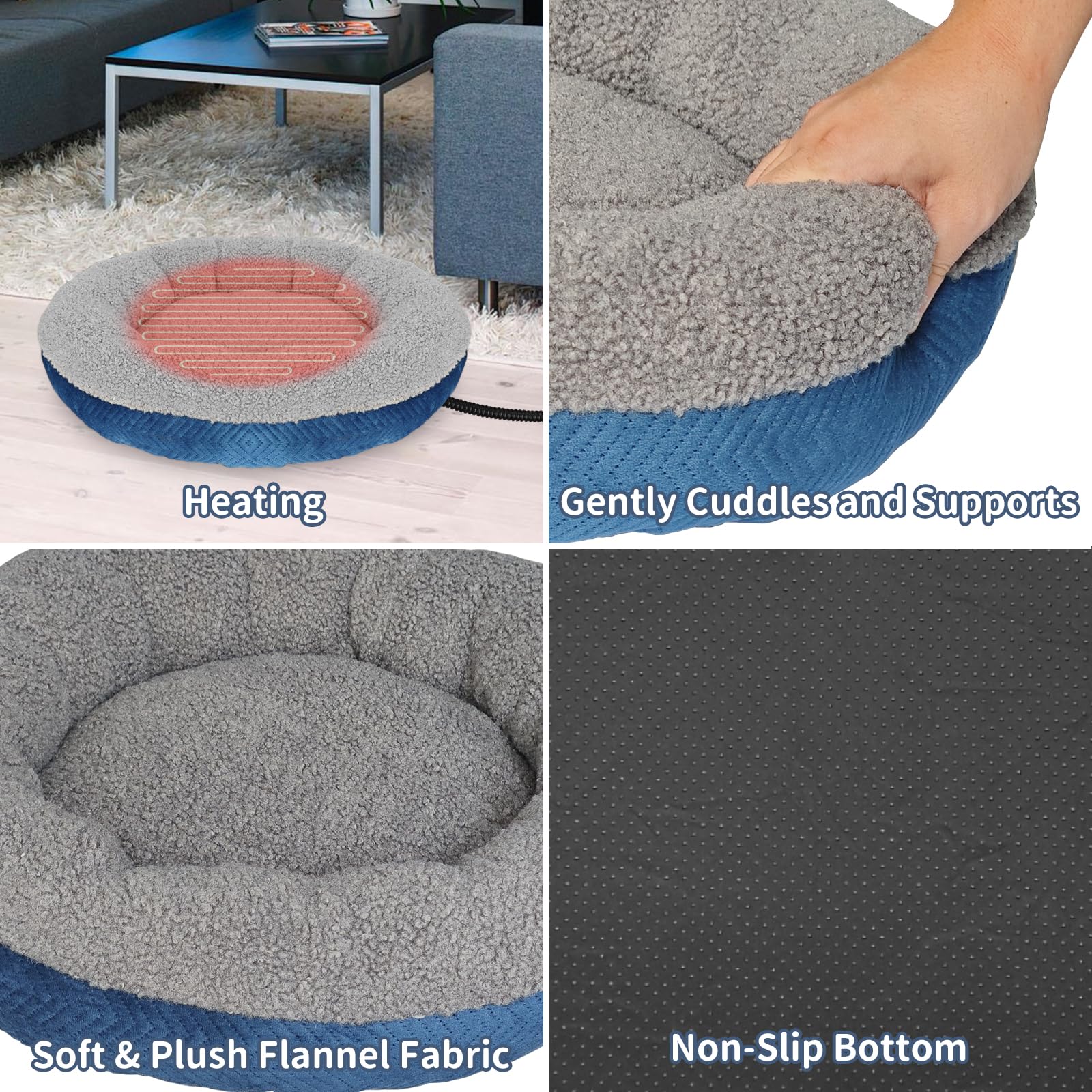 AUPETEK heated cat bed warmth close-up highlights cozy fabric and thermostat.