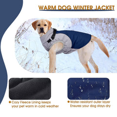 AuraPaw easy-on-off blue coat back-zipper supports quick dressing after play.