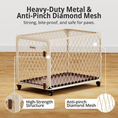 Aurapaws Diamond Mesh Dog Crate 30inch side view highlights roomy interior for comfortable lounging.