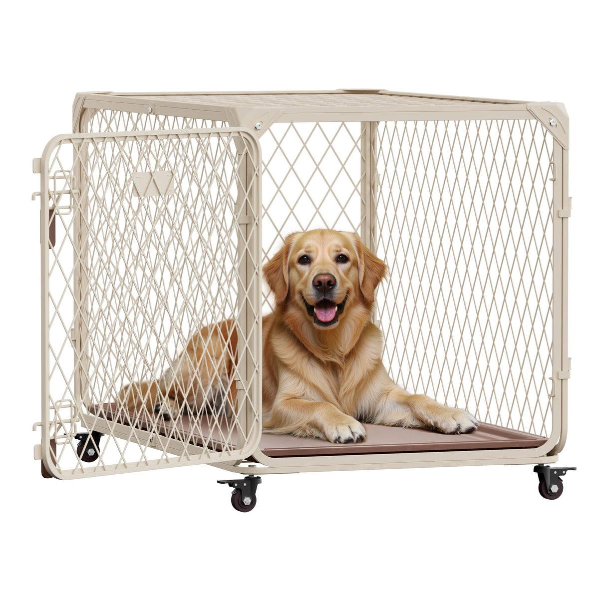 Aurapaws 36-inch diamond mesh crate front view showing secure, bite-resistant design for durability.