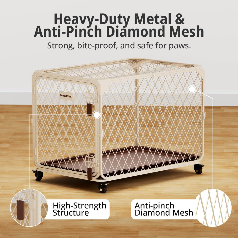 Aurapaws diamond mesh crate interior with ample space and clear visibility for comfort.