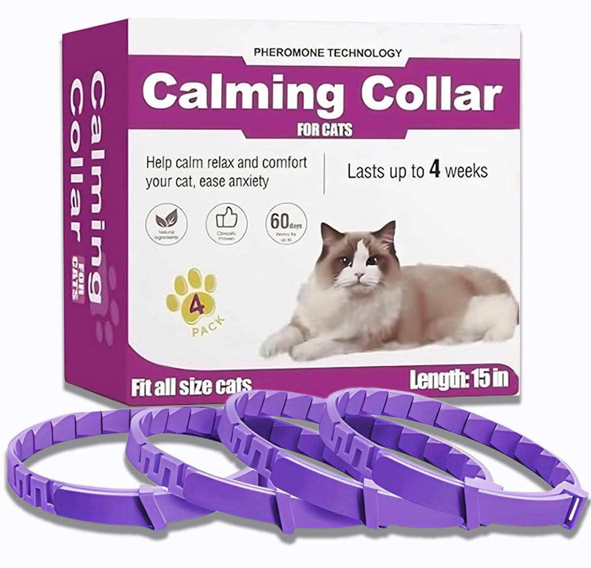 Aurevoen cat calming collar 4-pack packaging for long-lasting anxiety relief