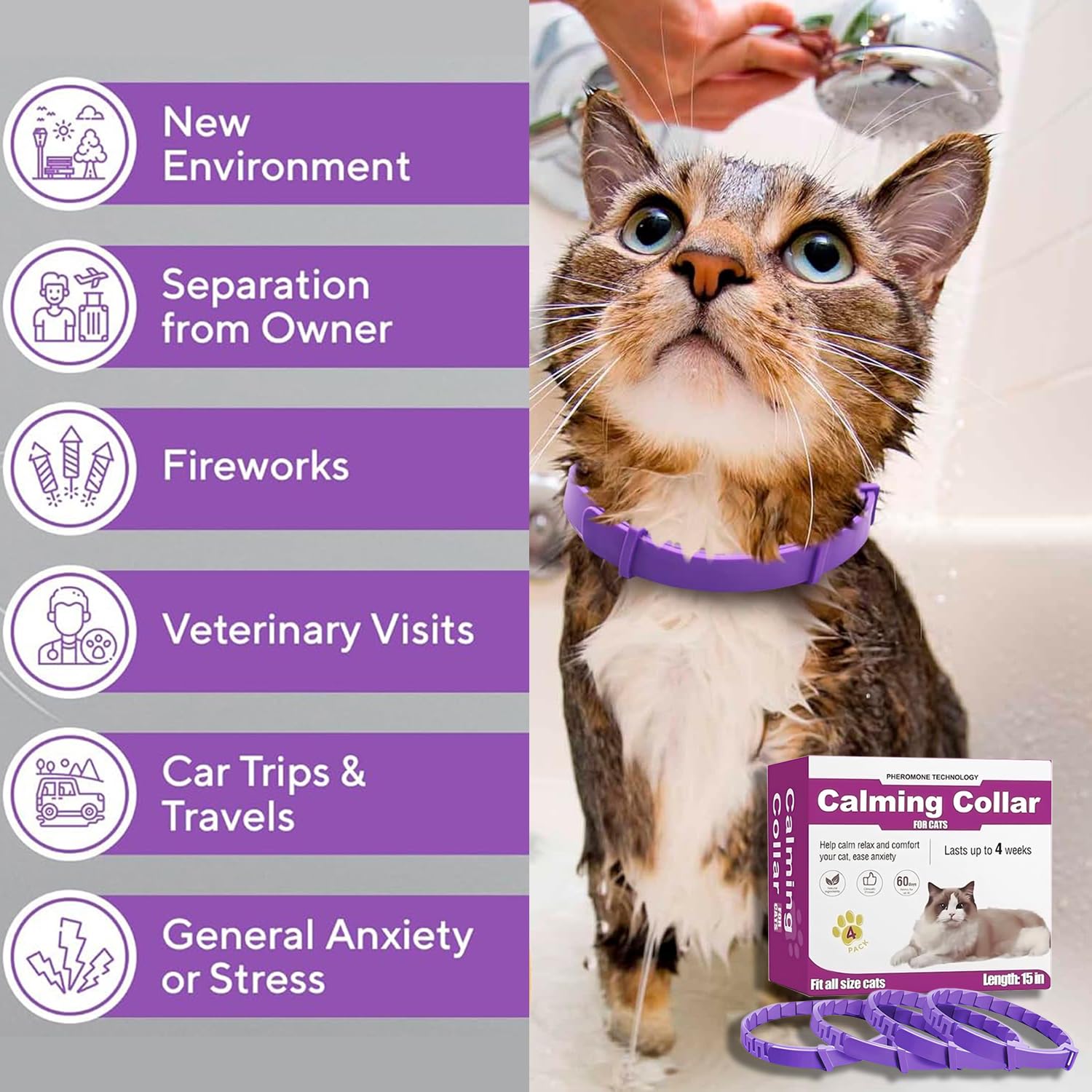 Aurevoen cat collar odorless wear for travel, vet visits, or boarding