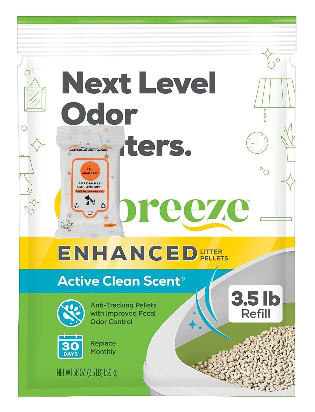 Aurora Pet Cat Breeze pellets box packaging for easy refills and odor control.