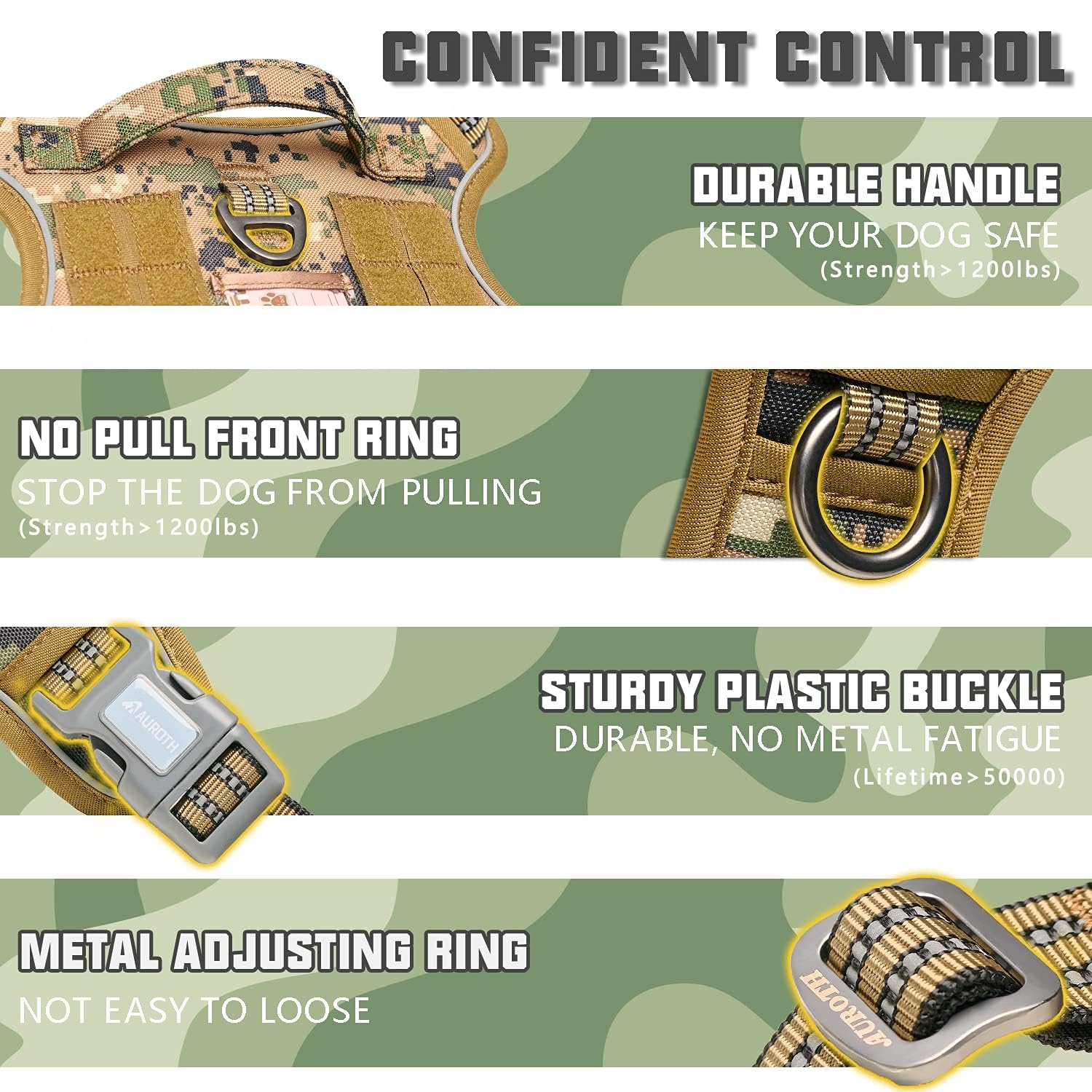 AUROTH dog harness MOLLE system attachments ready for patches or gear.