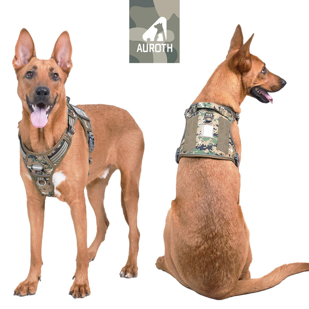 AUROTH tactical dog harness four adjustable metal rings secure fit at shoulders and chest.