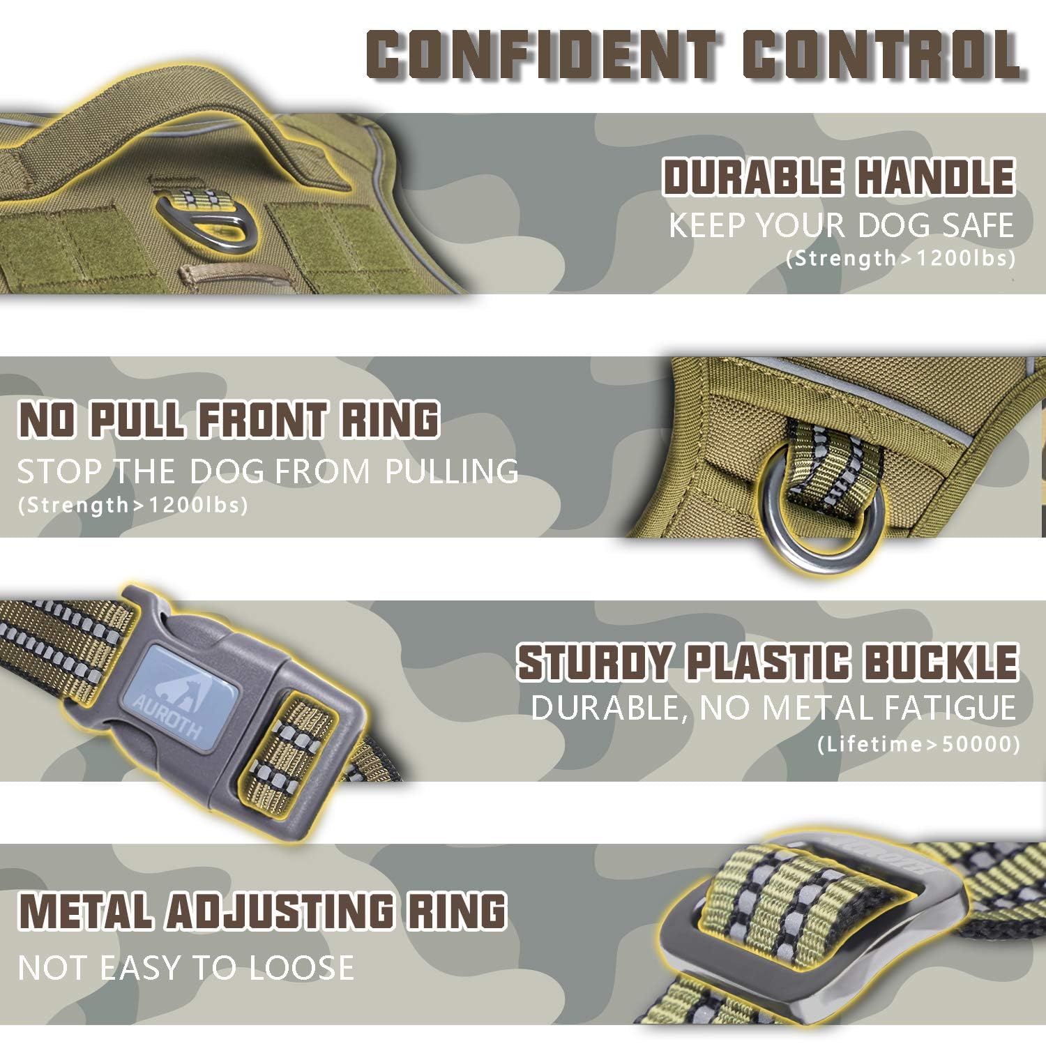 AUROTH tactical harness back clip; comfortable daily walks.