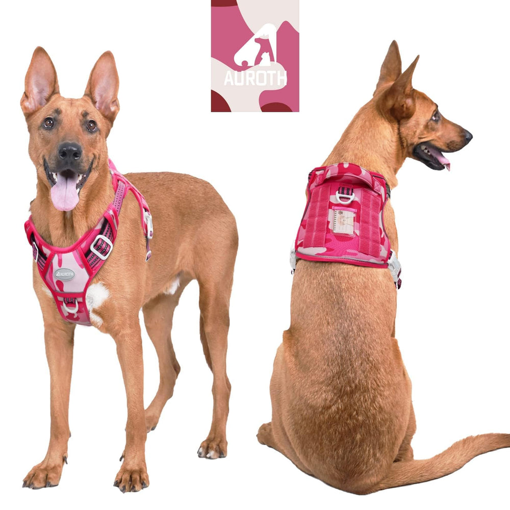 AUROTH Tactical Dog Harness back view pink camo with secure back-clip for casual walks.