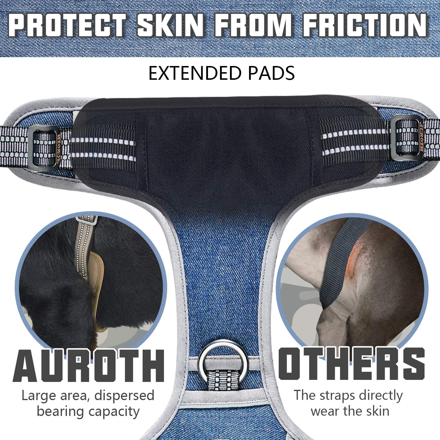 AUROTH Tactical Dog Harness denim blue adjustment buckles for easy on/off