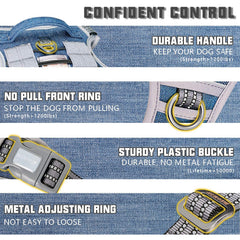 AUROTH Tactical Dog Harness denim blue back clip for secure everyday jogging