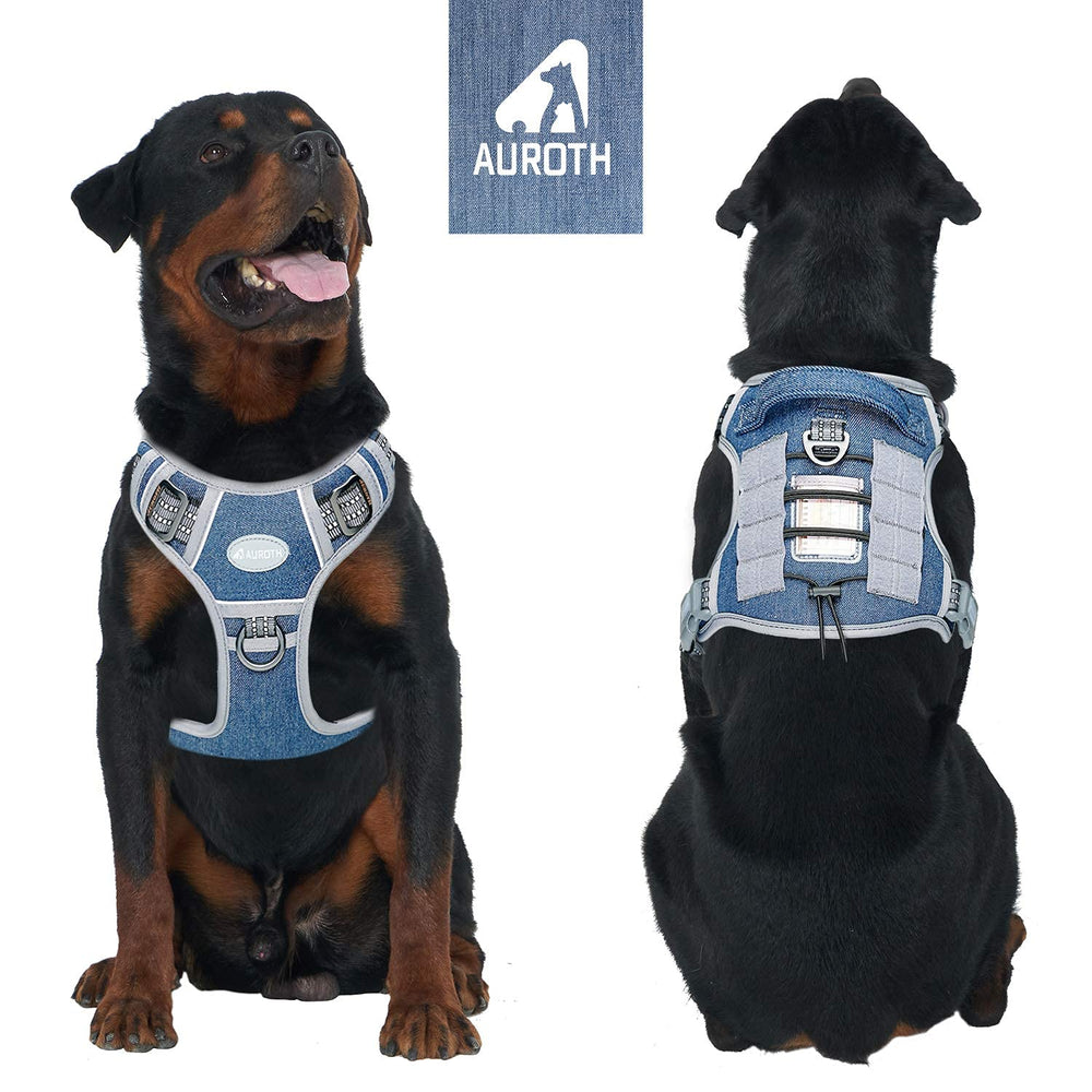 AUROTH Tactical Dog Harness denim blue side MOLLE shows gear-ready setup