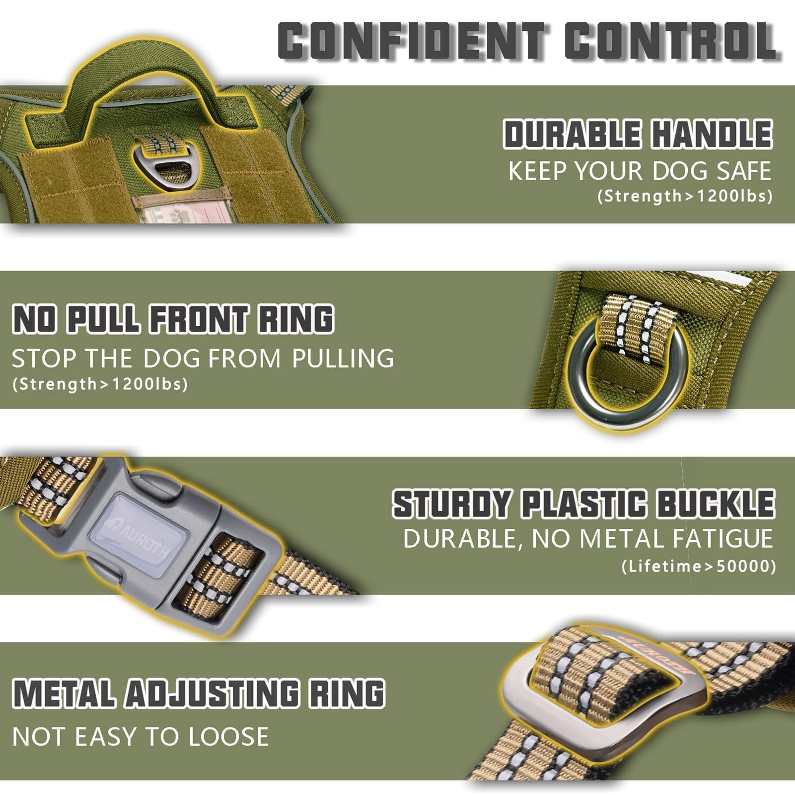 AUROTH Tactical Dog Harness durable nylon stitching close-up highlights rugged build.