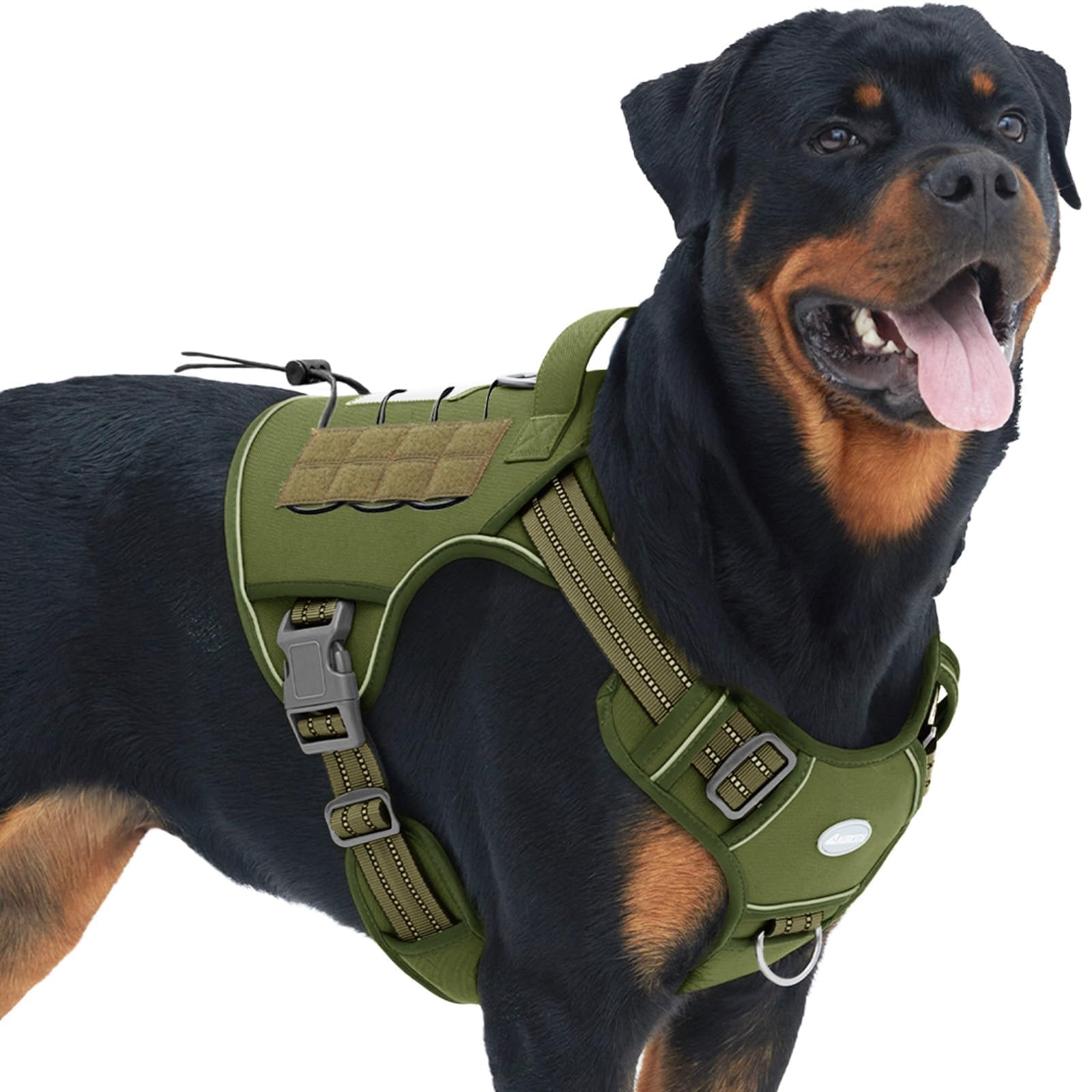 AUROTH Tactical Dog Harness front clip training image shows no-pull control in action.