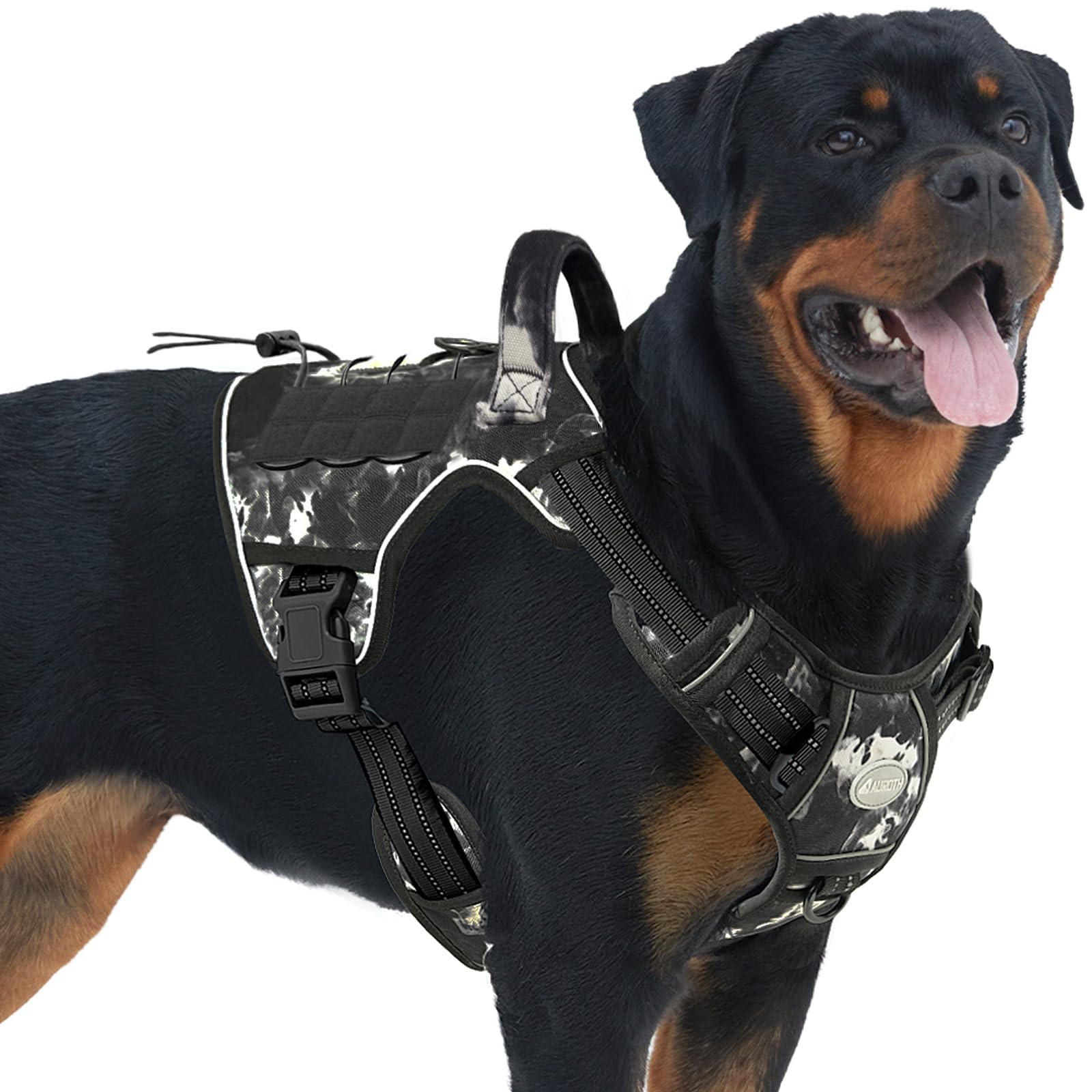 AUROTH Tactical Dog Harness front view showing easy adjustments for control