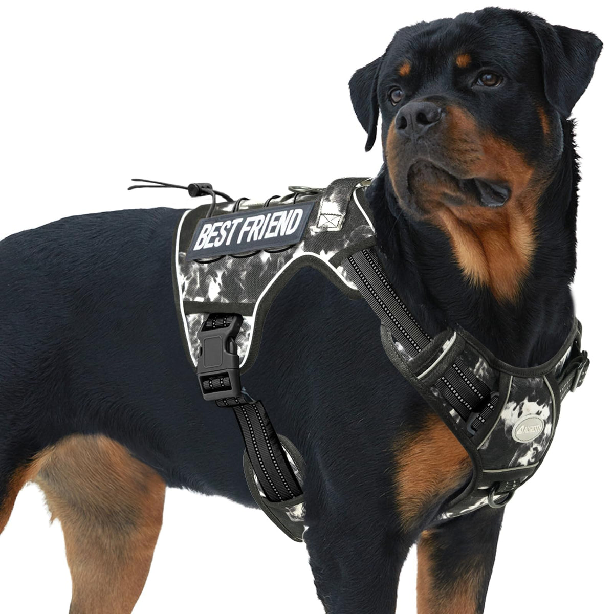AUROTH Tactical Dog Harness full view demonstrates durable build for training and adventures.
