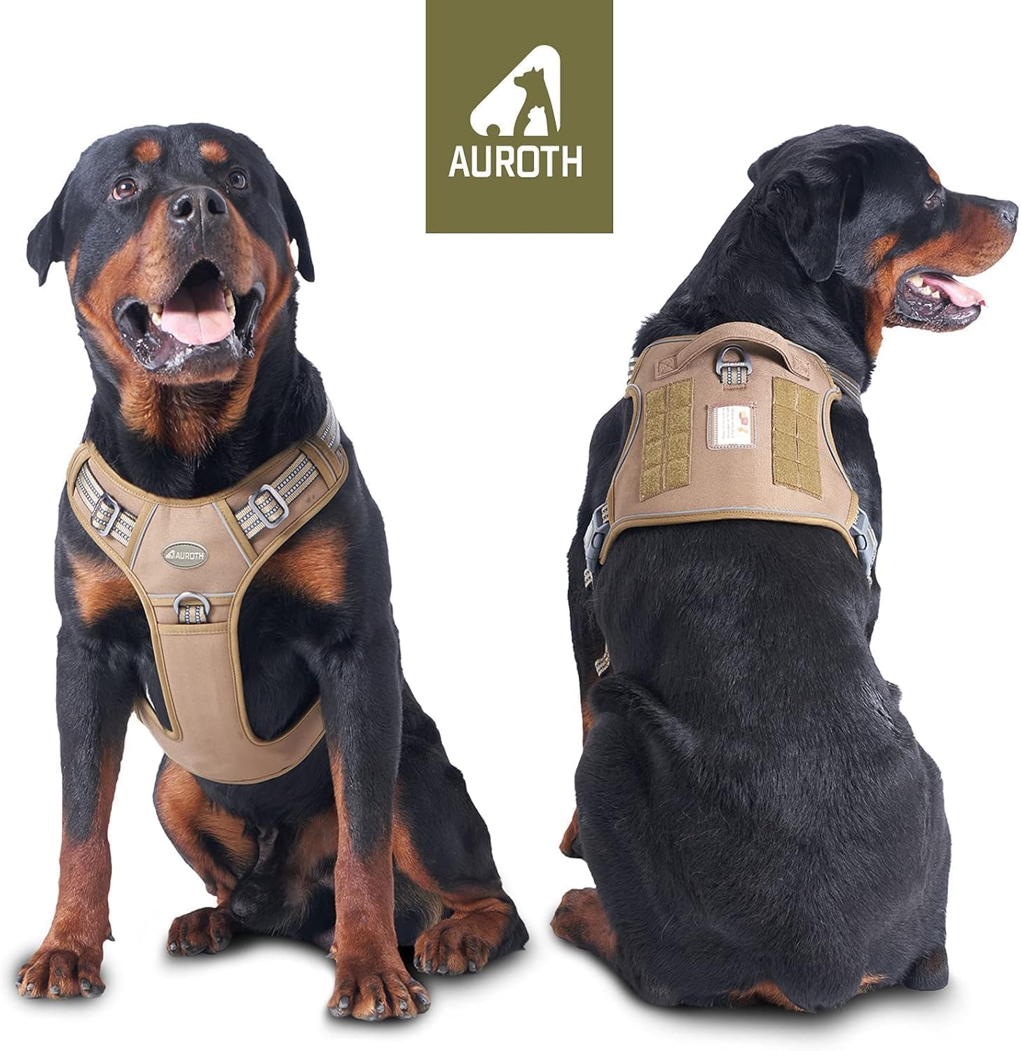 AUROTH tactical dog harness back view highlights secure fit and durable stitching.