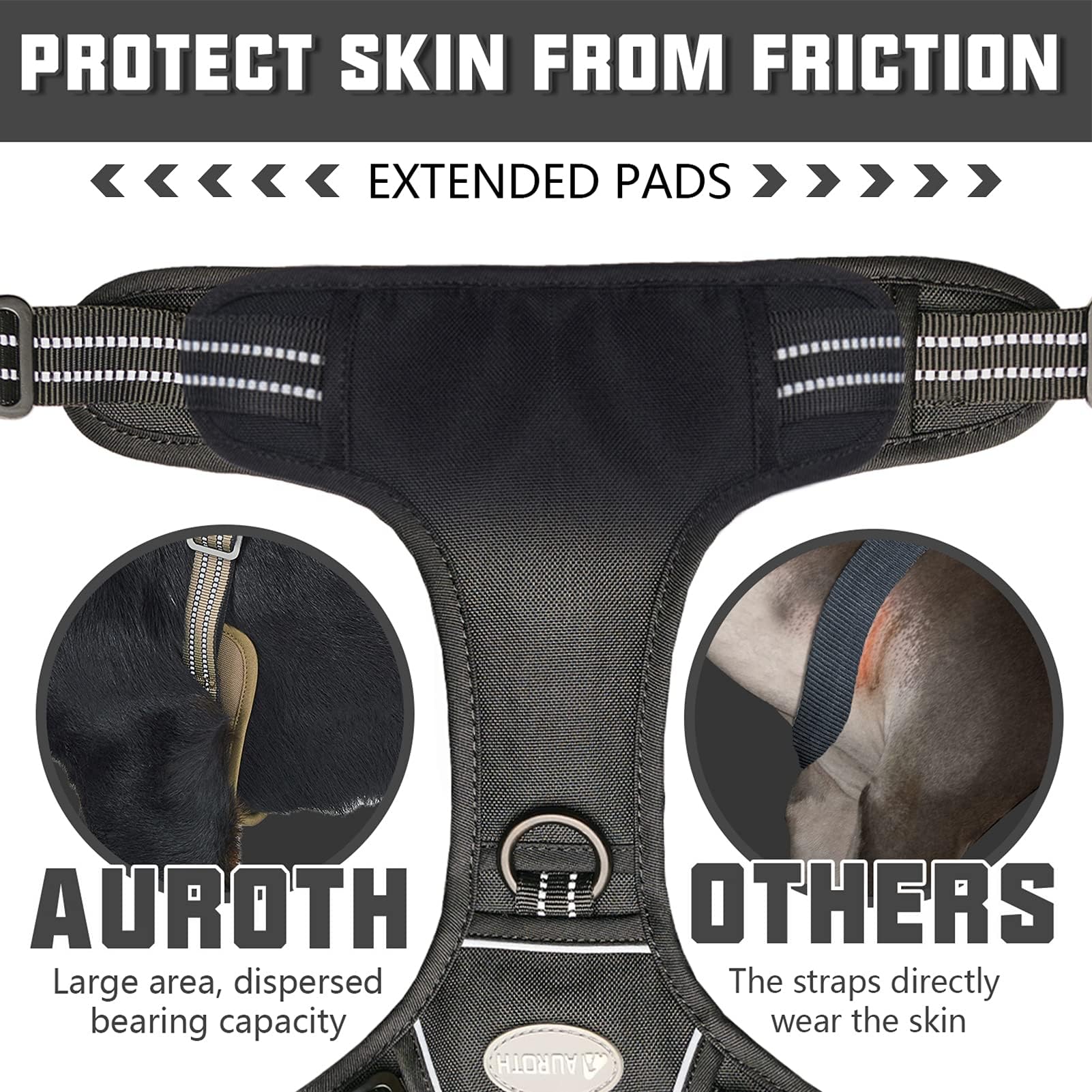 AUROTH Tactical Harness dual leash points for front training and back walking