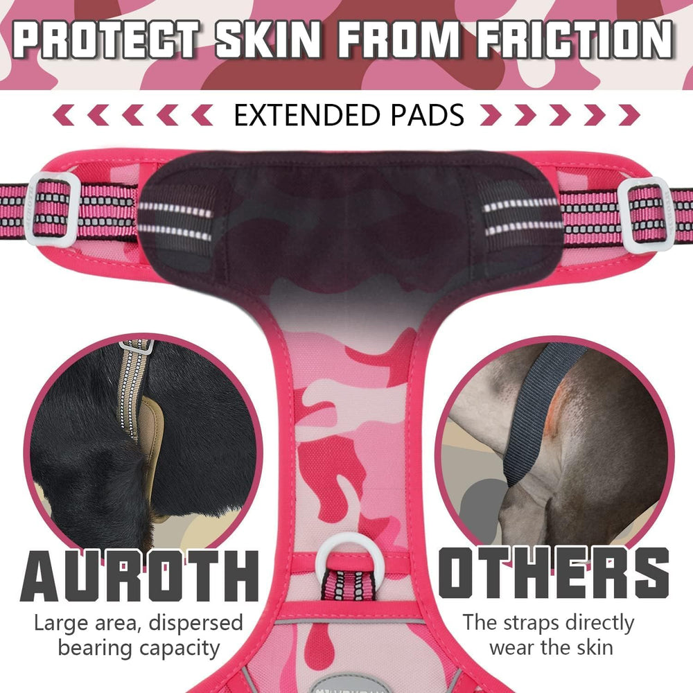 AUROTH pink camo harness front clip supports no-pull training and better control