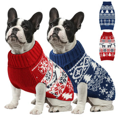 AURUZA Christmas dog sweater front view with red-blue knit providing warmth for pets.